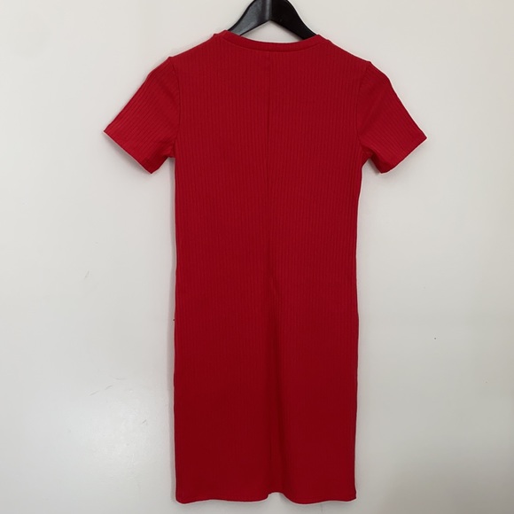 Forever 21 Bright Red Ribbed Dress With front Slit Size Small - Picture 6 of 6